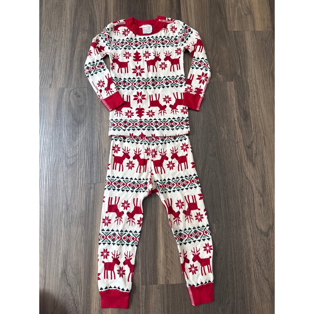 Hanna Andersson Pajamas Toddler 3T Red Dear Deer Fair Isle Organic Cotton Set